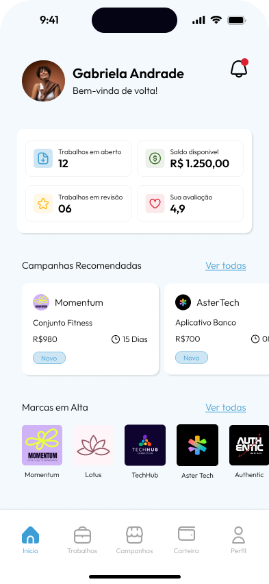 Tela do app da Simmark filtrando creators em Campinas